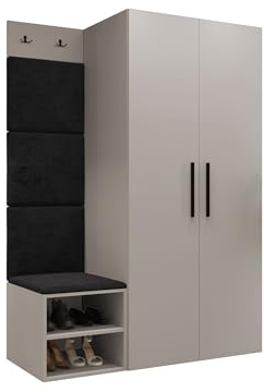 Mirjan24 Garderoben-Set Mapreni IV, Schuhschrank + Kleiderhakenbrett + Kleiderschrank Gepolstertes Paneel/Wandpaneel Kleiderhaken Flurgarderobe Wandgarderobe (Cashmere, Manila 18)