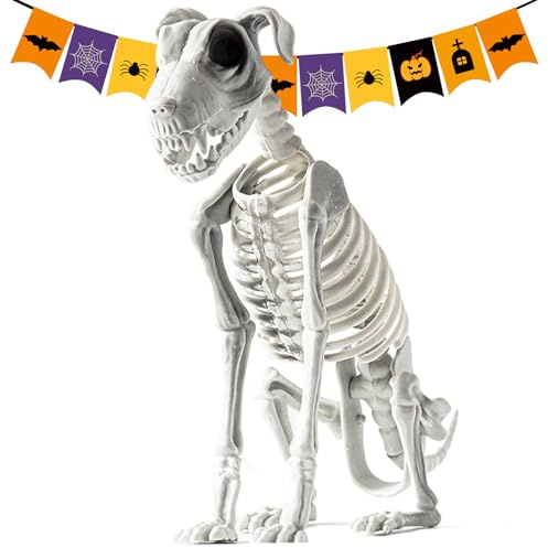 Halloween Skelett Hunde, Sitzendes Hunde Skelett Deko Mit Realistischen Zähnen, Neuheit Halloween Welpe Knochen Skeletts, Chreckliche Merkwürdige HalloweenDeko für Spukhaus, Outdoor, Gather