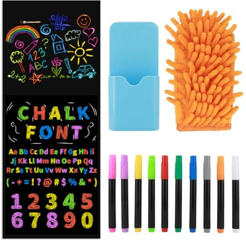 Magnetische Tafelfolie Selbstklebend 120x45 cm, Schwarz Abwischbare Extra-dicke Magnetfolie Selbstklebend mit 12 Flüssigkreide Markern