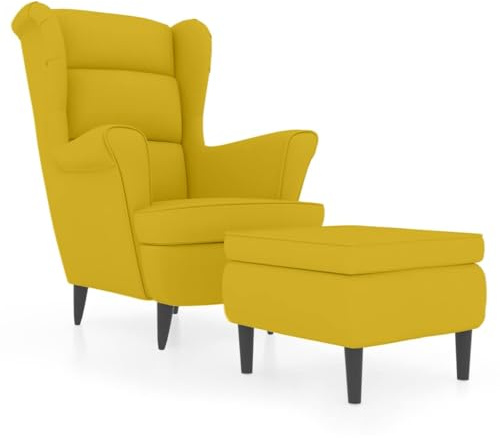 CIOURSTO Sessel Samt, Sessel Wohnzimmer, Relaxsessel Samt mit Hoher Rückenlehne, Loungesessel, Polstersessel für Wohnzimmer, Schlafzimmer, Arbeitszimmer, Gästezimmer (Senfgelb)