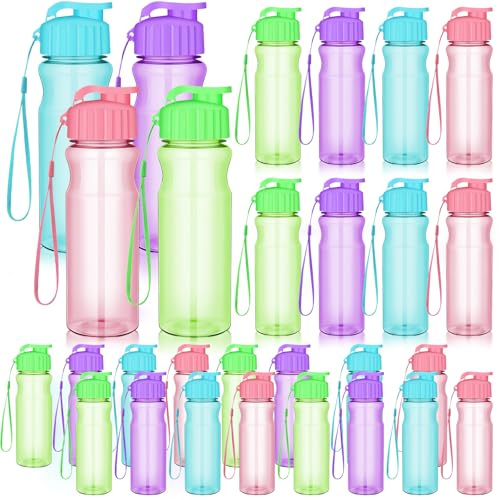 20er Set Trinkflasche Günstig, 500ml Plastik Flaschen mit deckel, 4 Farben | Sport Trinkflasche Kinder, Wiederverwendbare, mit auslaufsicherem Klappdeckel & Trageschlaufe, für Schule Reisen Outdoor