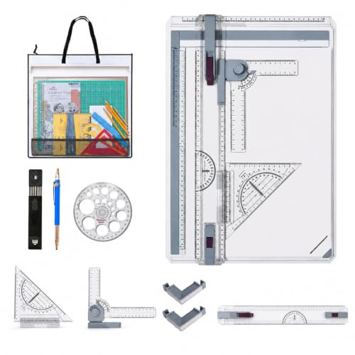 Pannadayee DIN A3 Zeichenbrett A3-Zeichenbrett-Set mit Schiebelineal | inklusive Zeichenwerkzeugen, Zirkel, Zeichenstift und Geometrie-Zeichenbrett, ideal für Ingenieure und Designer.
