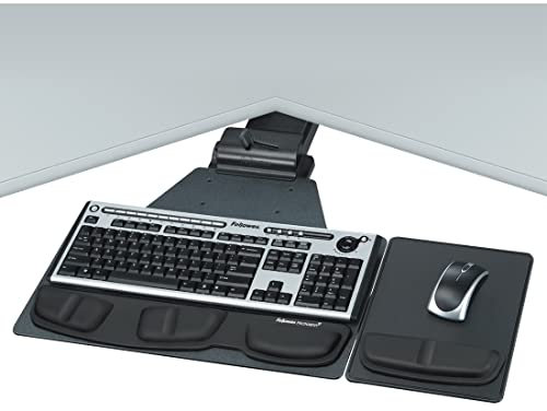 Fellowes 8035901 Professional Corner Executive Keyboard Tray, 19w x 14-3/4d, Black