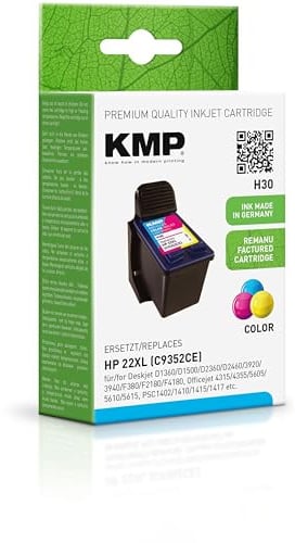 KMP Tintenpatrone passend für HP 22XL (C9352CE) 3-farbig - H30 - für HP Deskjet D1360, D1500, D2360, D2460, 3920, 3940, F380, F2180, F4180, of... etc.