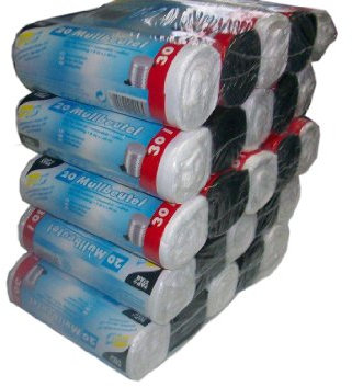 Papstar 12095 Müllbeutel, HDPE 30 L, 60 x 50 cm, 5-er Pack, farbig sortiert