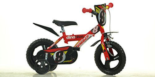 Dino Bikes Jungen Kinderfahrrad rot 123GLN Jungenfahrrad – 12 Zoll | TÜV geprüft | Original | Kinderrad mit Stützrädern - Das Fahrrad als Geschenk für Jungen