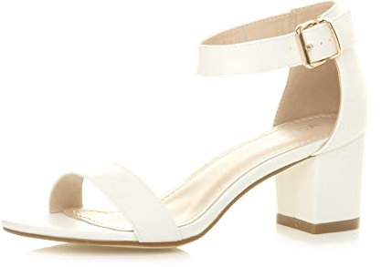 Ajvani Womens Ladies mid Heel peep Toe Buckle Ankle Strap Party Strappy Sandal, 4 UK, White Matt