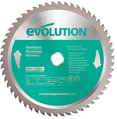 Evolution A255TCT-80MS - 255 mm Lama per taglio di alluminio - Lama per metallo con punta in carburo che in pratica non genera surriscaldamento, ronzii o scintille