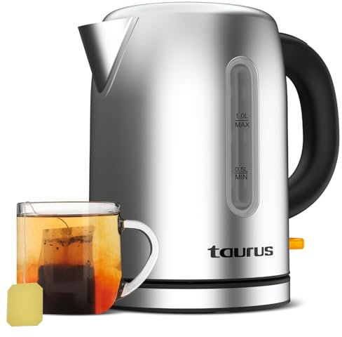 Taurus Selene Compac Hervidor de agua, cuerpo de Inox, 2200 W, 1 liter, Jarra sin cable, Filtro extraíble, color plateado