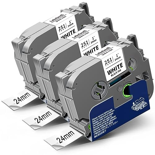 3x Labelwell kompatibel TZe-251 TZ-251 24mm Schriftband für Brother P-touch Bänder 24mm TZe251 Etikettenband für Brother Ptouch PT-P710BT PTP700 E500VP P750W D600VP H500LI 2430 Cube, Schwarz auf Weiß
