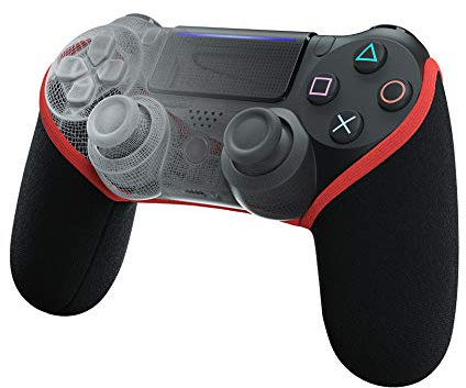 SMART GRIP Housse de manette compatible avec PS4 – La mise à niveau ultime anti-transpiration et antidérapante, lavable (noir/rouge)