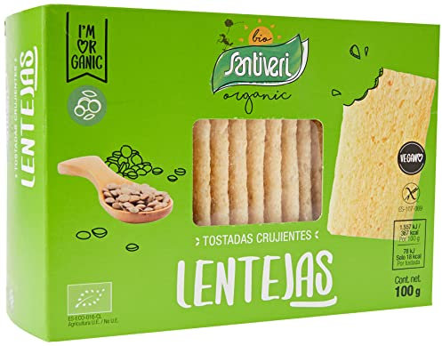SANTIVERI - Tostadas de Lenteja Bio, Tostadas Ecológicas, Crujientes y Ricas en Proteínas, Sin Azúcares Añadidos, Sin Gluten, Vegano - 100 g