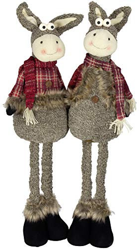 Christmas Paradise Deko-Figur Weihnachtsdeko Esel Ausziehbare Beine 2er Set Dekoration 2 Designs Maultier 50-75cm Rot