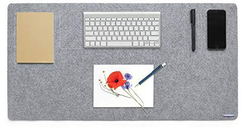 Lucky Sign Schreibtischunterlage Filz, Tischunterlage Weich Schreibtisch mit Anti-Rutsch-Layer, Filzunterlage Schreibtischmatte mit Höhenlinie für Büro und Zuhause - 40x80cm Grau