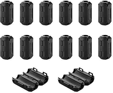 QitinDasen 14Pcs Black Clip-on Ferrite Ring Core, RFI EMI Noise Suppressor Cable Clip, Anti-Interference High-Frequency Filter, for USB Data Speaker Cable (7mm Inner Diameter)