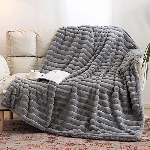GONAAP Wendbare Überwurfdecke aus Kunstfell, dekorativer Sherpa-Überwurf, luxuriöse Decke für Sofa, Couch und Bett – superweiche, flauschige Fleece-Decke für Outdoor, Geschenke (grau, 50 x 70 cm)
