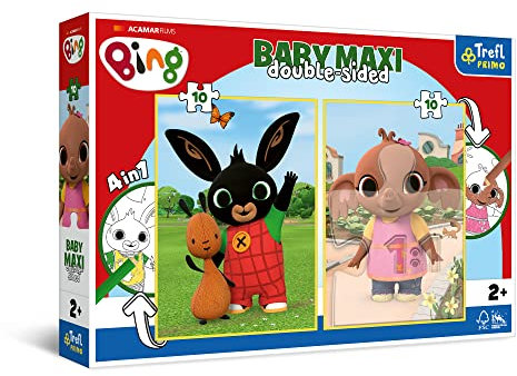 Trefl 43002 4 in 1: 2x10 große Zwei Malbücher auf der Rückseite, Bunte Puzzles Hasenfiguren, Spaß für Kinder ab 2 Jahren Primo, Bing Hase