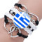 ldygefow Gewebtes Armband,Kreative Nationale Persönlichkeit Griechische Flagge Kunst,Paar Herz Form Zeit Edelstein Armband Glas Snap Bead Armband Unisex Geflochten Leder Armband,Schwarz,25Mm