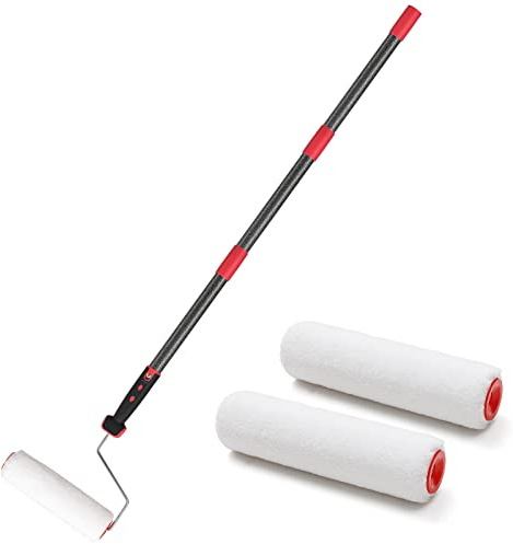 Paint Roller extension pole,48in Brush kit Multi-Function Paint Roller kit cleaner with House Paint Rollers Brush Stainless Steel Pole,Mural Brush for Walls and Ceiling paint roller no drip grey