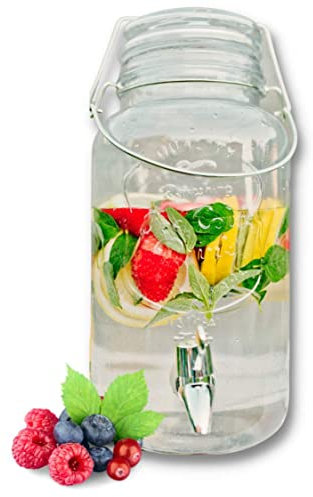 Bada Bing Getränkespender mit Zapfhahn 4 Liter aus Glas - Wasserspender mit Deckel im Vintage Einmachglas Design - Limonadenspender Bowle Gefäß mit 2 Eiswürfel Kugel Zubereiter - Bar Butler für Party