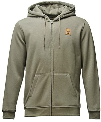 Baddery Jägerjacke Herren - Hirsch (Leder-Patch) - Jagdjacke Männer - Geschenk für Jäger - Kleidung Jagd Zubehör (BY012 Zip-Hoodie Oliv XL)