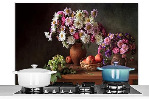 KitchenYeah© Pannello Paraschizzi da Cucina Alluminio 100x65 cm Alzatina Top Decorazioni Pannelli Paraspruzzi Fiori - Frutta - Natura Morta - Rosa