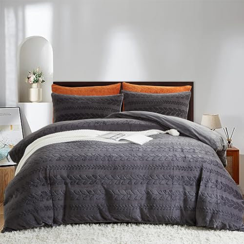 Nyescasa Winter Plüsch Bettwäsche 135x200 4Teilig Coral Fleece Flanell Grau Wendebettwäsche Flauschige Teddy Cashmere Touch 2 Bettbezug mit Reißverschluss und 2 Kissenbezug 80x80cm Warme Deckenbezug