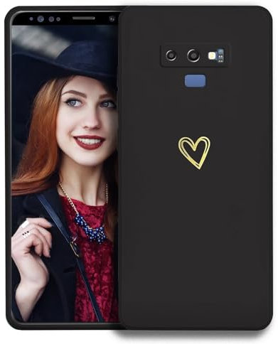 POUHYE Cover per Samsung Galaxy Note 9 Custodia Originale, Gomma Gel di Silicone Liquida Cover con Protezione Fotocamera, Morbida Sottile e Antiurto AntiGraffio Case con Motivo a Amore Cuore Nero