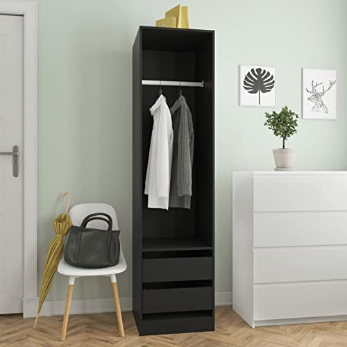 GuyAna Kleiderschrank mit Schubladen Schwarz 50x50x200cm Holzwerkstoff Massivholz Kleiderschrank Industrial Style