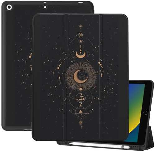 Deokke ipad hülle für 9/8/7 Generation 10,2 Zoll (2021/2020/2019), Schlaf/Wake Cover,Premium Leder Krokodil,Retro niedlich Design für Mädchen (N11-Mond)