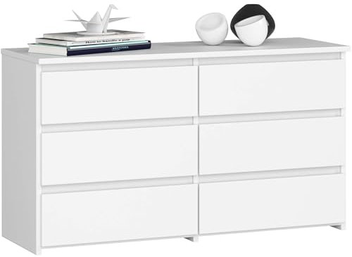 AKORD Cassettiera CL-100 6 (2 x 3) Cassetti | Moderna Mobiletto per Soggiorno Sala da Pranzo Camera da Letto | Armadio Cameretta | 35 x 100 x 57 cm | Bianco + Frontale Bianco