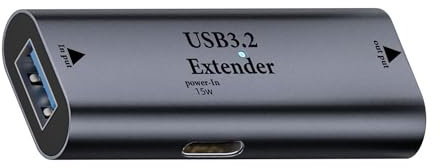 QIANRENON 5 Gbps USB3.2 Amplificación de Señal, adaptador alargador de 10 m USB 3.2 de gran distancia de carga de datos Conector acoplador 5 V/3 A, carcasa de chip/LED/Al integrada, con puerto de