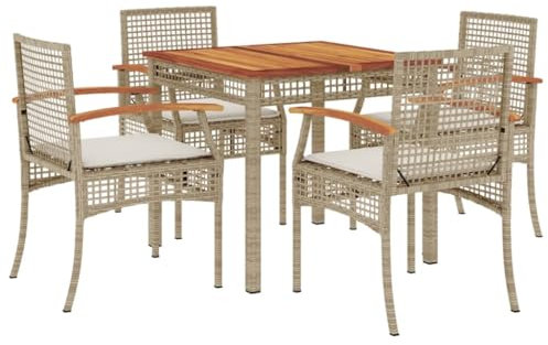 vidaXL Garten Essgruppe mit Kissen 5-TLG., Gartenmöbel Set Sitzgruppe, Essgarnitur Gartengarnitur, Terrasse Balkon Möbel Garnitur, Beige Poly Rattan