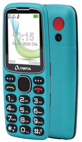 Olympia Star Seniorenhandy | Komfort-Mobiltelefon mit Großtasten | Farb-LC-Display | SOS-Taste | Seniorenhandy ohne Vertrag | Freisprechfunktion | Bluetooth | MicroSD Slot | Taschenlampe | Türkis