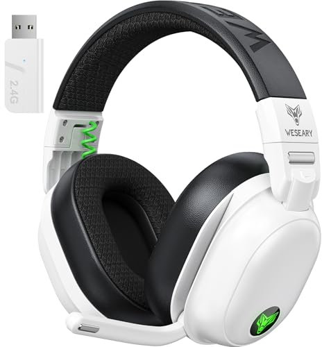 WESEARY WG3 Cuffie Gaming Wireless, 2,4 GHz Cuffie Gaming con Microfono per PS5, PS4, PC, Switch, Mac, Mobile, Cuffie Gaming con Stereo, Cuffie Bluetooth Over Ear con Luce LED, Batteria da 50 Ore