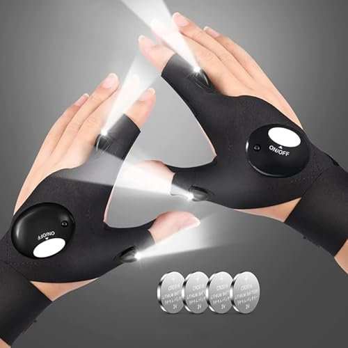Guantes LED con luz impermeable, guantes de trabajo con linterna sin dedos con luz fuerte para oscuridad, pesca, camping, senderismo y herramientas, regalos para hombres