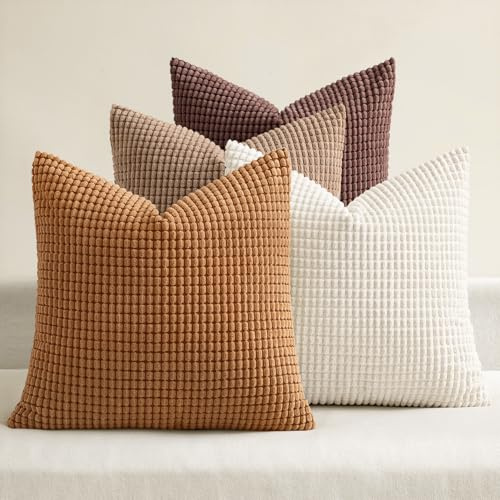 MIULEE Gelb-Braun Dekorative Kordsamt Kissenbezug 45x45 4er Set Sofakissen | Kissenbezüge Dekokissen Kopfkissenbezug Couchkissen Deko Bezug für Sofa Couch Wohnzimmer Schlafzimmer Büro