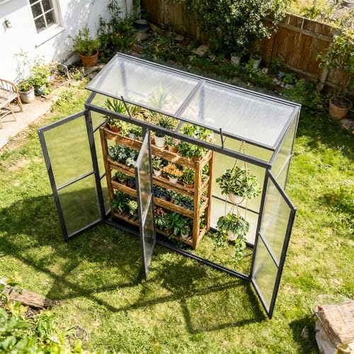 Gegaden Anlehngewächshaus Aluminium Beistell-Gewächshaus (Grau) – 180x55x190cm, 3 Türen & 2 Oberlicht, geeignet für Zitronenbaum-Töpfe, Chrysanthemen & weitere Pflanzen, Greenhouse