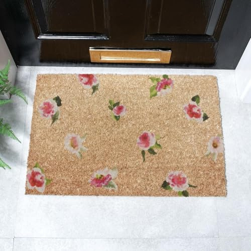 Artsy Mats Watercolour Pink Flowers Coir Doormat (60 x 40cm)