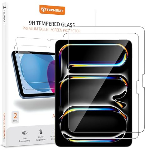 Techsuit Displayschutzfolie 2er Pack für iPad Pro 13 2024, iPad Pro 13 2025, iPad Air 13 2024 Gehärtetes Glas mit 9H Härte, HD Klarheit, Stoßschutz, Einfache Installation, ArmorGlass CrystalHD