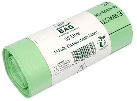 35/40 Litre x 25 Compostable Bags - Compost Bag Kitchen Food Waste Compost Liners 35/40L - EN 13432 - Bin Bags with Composting Guide 35L 40L