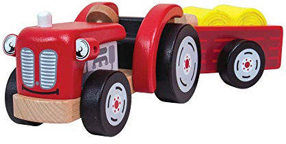 Tidlo T0502 Wooden Tractor and Trailer with Hay, Multi-Colour