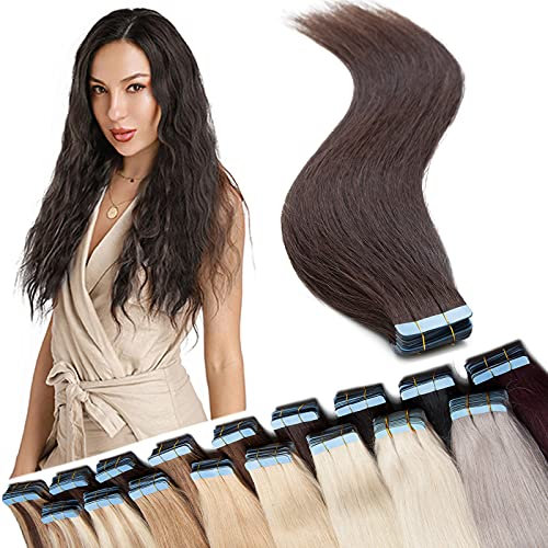 SEGO Tape in Extensions Echthaar Haarverlängerung Klebeband Haarteil 100% Remy Human Haar (40 stück+10pcs free tapes) Dunkelbraun#2 20(50cm)