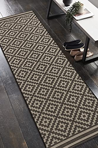Lord of Rugs Outdoor Indoor Rug Patio Garden Trellis Kitchen Living Room Bedroom Balcony Conservatory Geometric Backyard Rug Diamond Monochrome Runner 66x240 cm (2'x8')