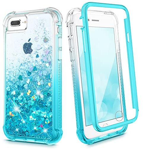 Ruky for iPhone 6 Plus 6s Plus 7 Plus 8 Plus Case, Glitter Clear Full Body Rugged Liquid Cover with Built-in Screen Protector Women Case for iPhone 6 Plus 6s Plus 7 Plus 8 Plus (Gradient Teal)