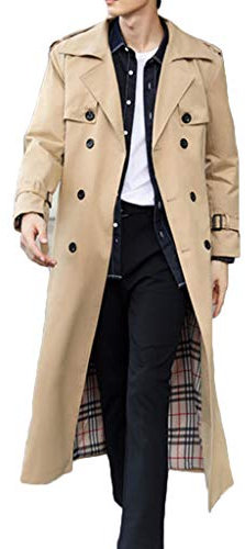 MWbetsy Graben-Mantel der Männer Lange Jacke Herbst British Style Geschäftsreiten Land Kleidung Zweireiher Mantel Large Size Langarm-Overknee-Oberbekleidung,Khaki,7XL