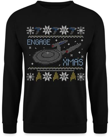 Spreadshirt Star Trek Ugly X-Mas Engage Discovery Unisex Sweatshirt, S, Black