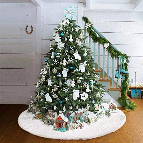 Queta Tappeto per Albero di Natale, Tappeto per Albero di Copertura di Base Bianco Peluche, Esterno Albero Natale per Decorazione di Festa di Natale. 90 cm, Colore: Bianco