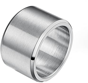 HIJONES Herren Edelstahl 15mm breit schlicht Statement Ehering großer Ring matt gebürstet Hip Hop Silber Größe 70