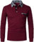 AIOIDI Men's Casual Polo Shirts Long Sleeve Striped Collar T-Shirts with Pocket,A-Red,L